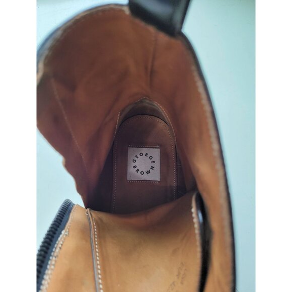 Italian Leather Side Zip Lace-Up Ankle Boots Mens 9 Brown George Brown BILT - Picture 5 of 14